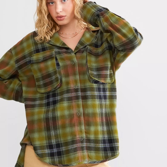 Free People Green Plaid Button Down Shirt - Picture 1 of 14